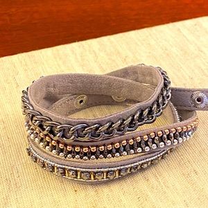 Gray suede beaded adjustable wrap bracelet